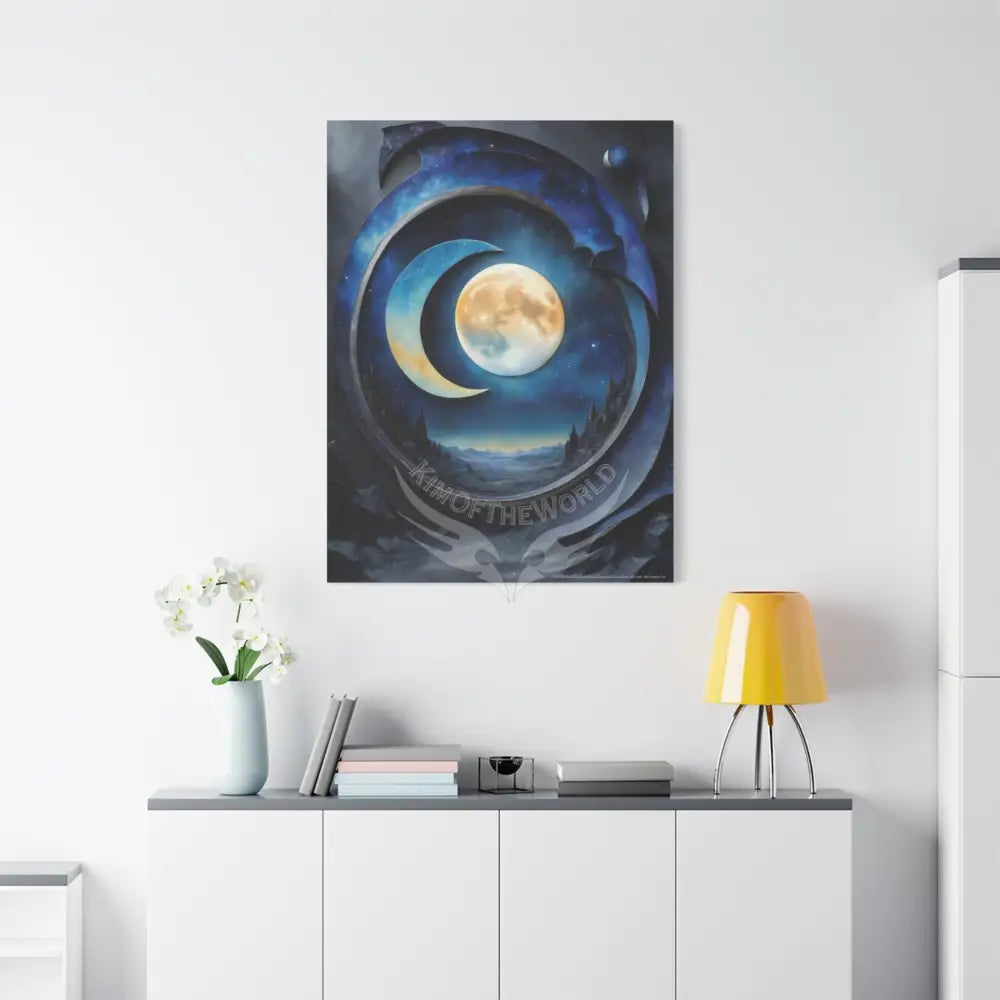 3D Moon Scene Matte Canvas Print — Oil Paint Style Stretched Wall Art Canvas