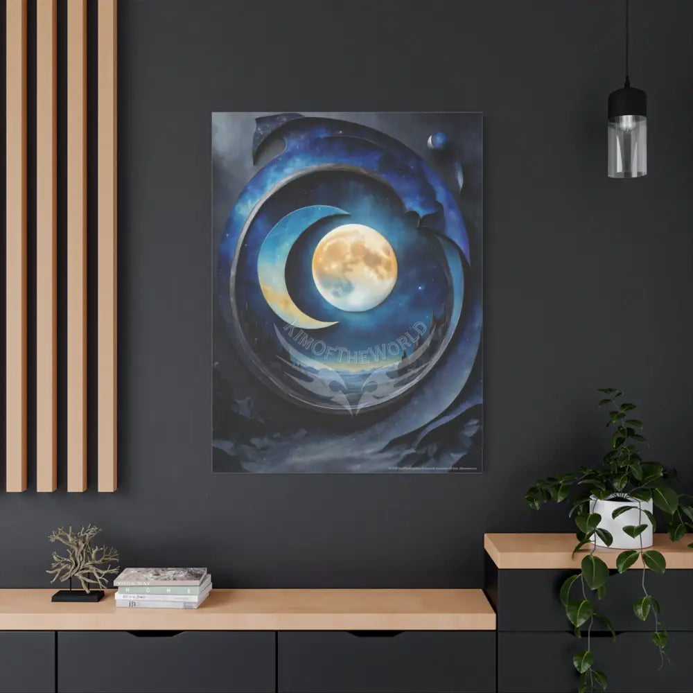 3D Moon Scene Matte Canvas Print — Oil Paint Style Stretched Wall Art Canvas