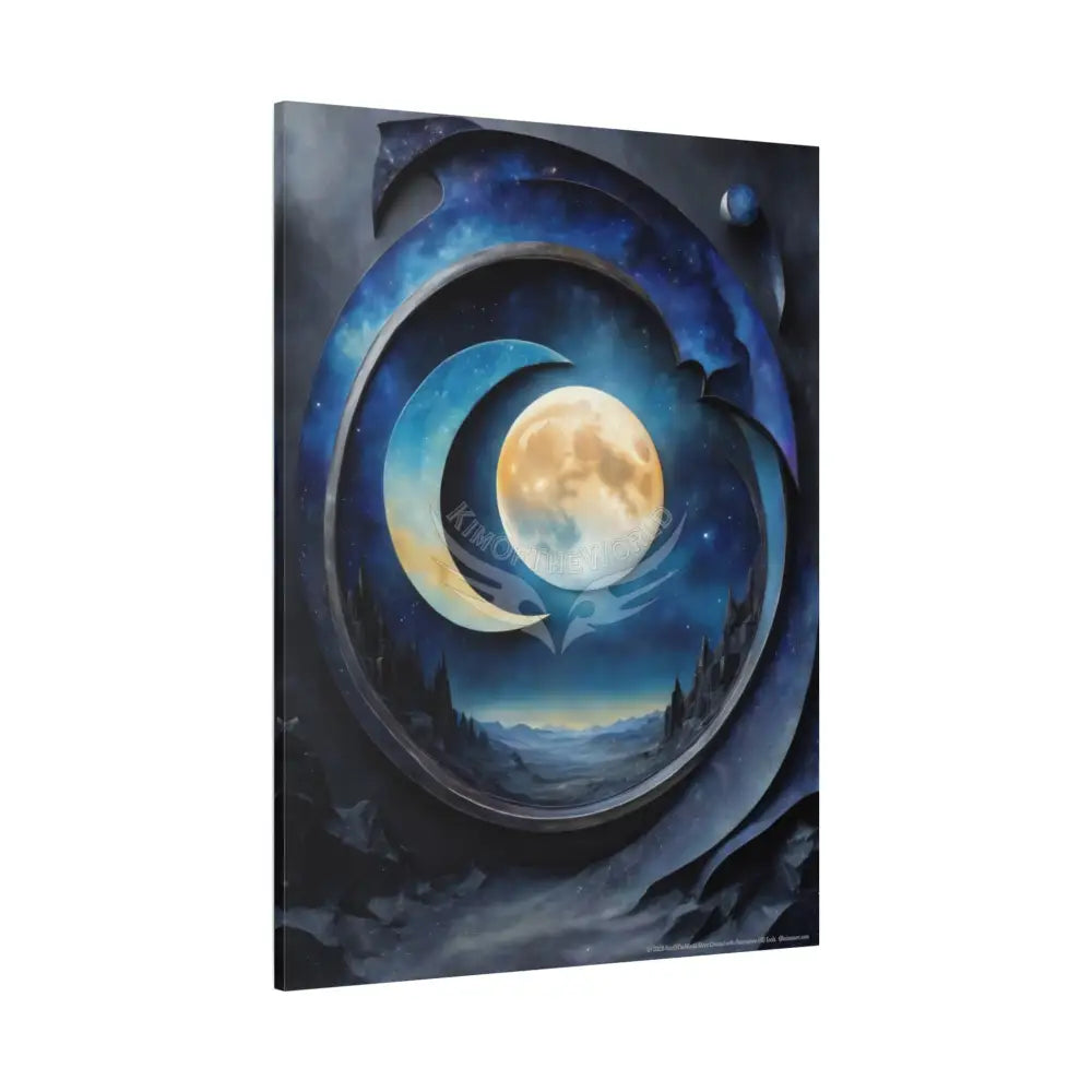 3D Moon Scene Matte Canvas Print — Oil Paint Style Stretched Wall Art Canvas