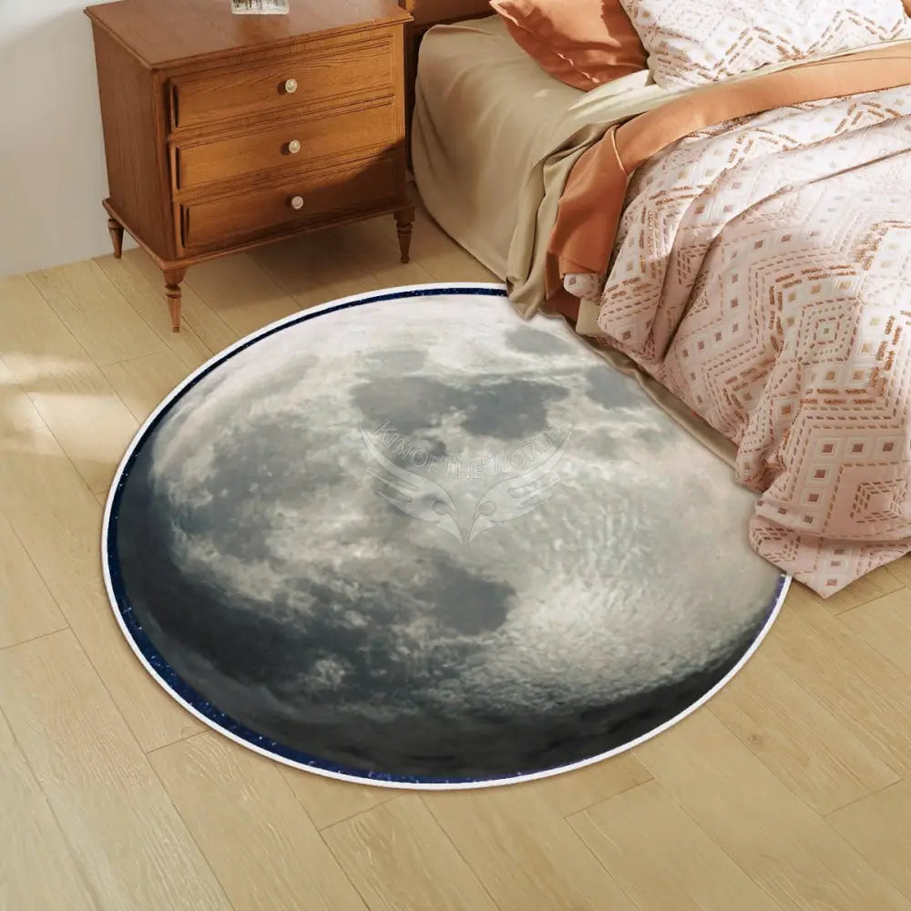 3D Moon Soft Round Area Rug with White Border Rugs & Mats