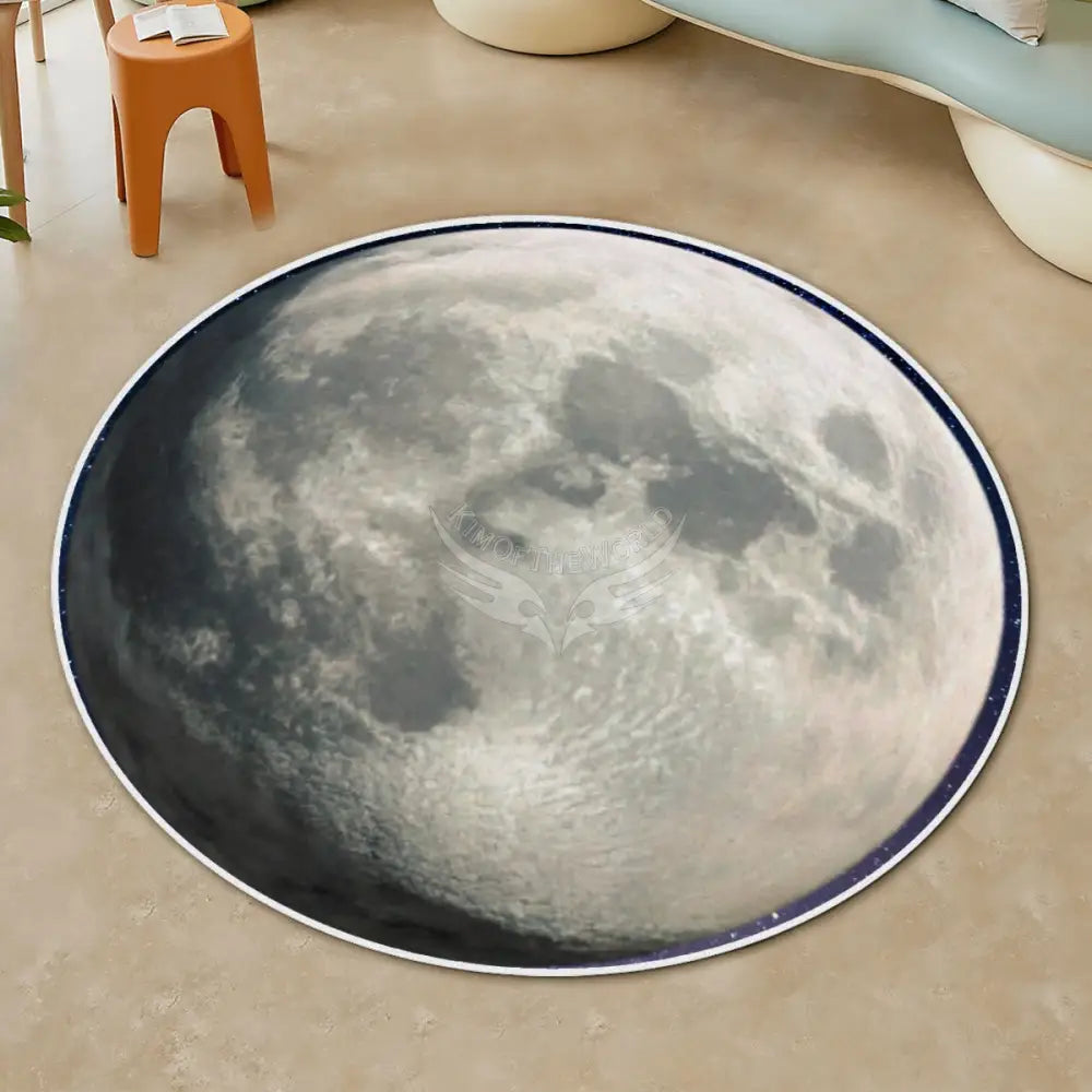 3D Moon Soft Round Area Rug with White Border Rugs & Mats