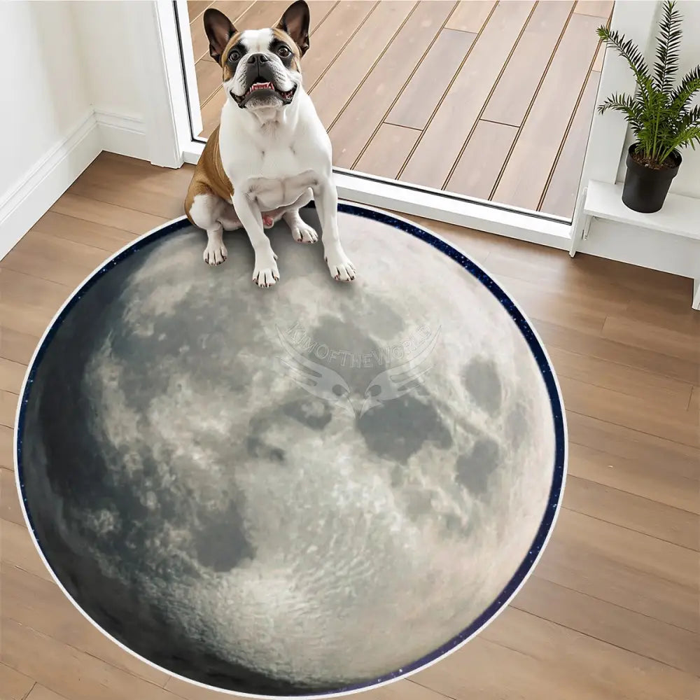 3D Moon Soft Round Area Rug with White Border Rugs & Mats