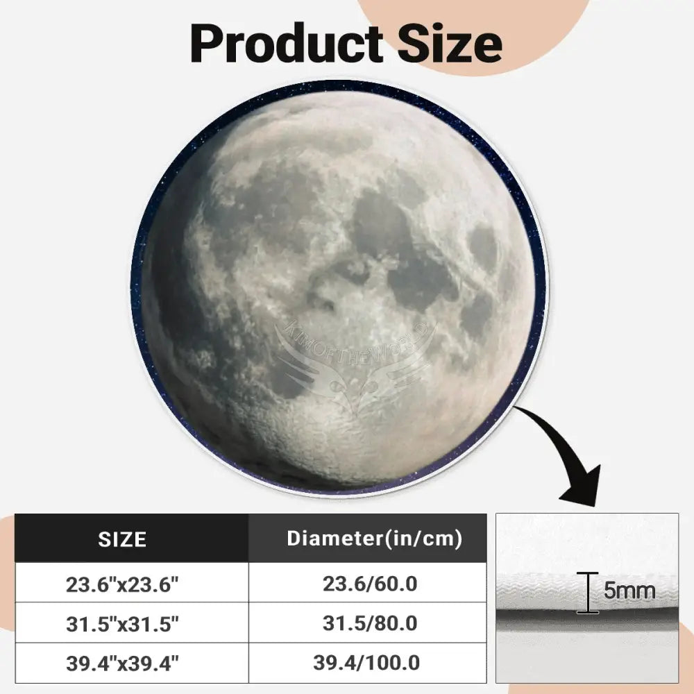 3D Moon Soft Round Area Rug with White Border Rugs & Mats