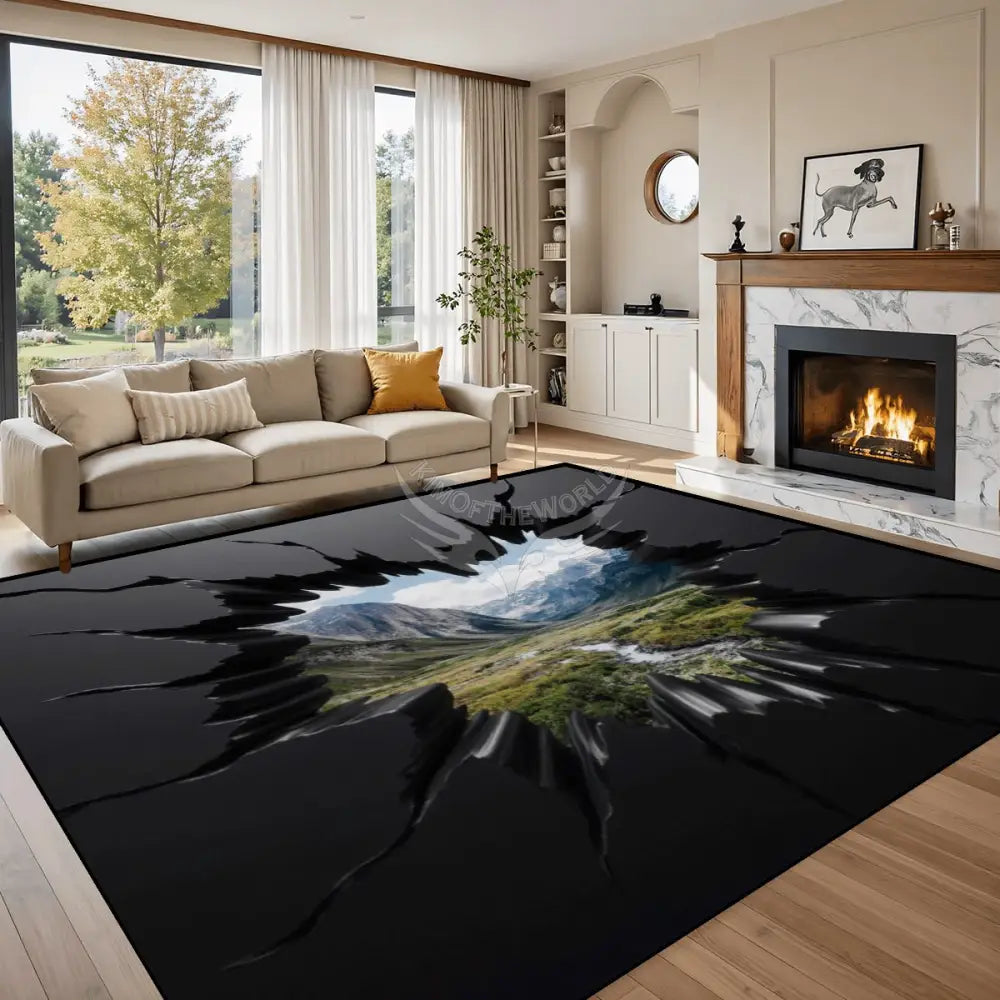 3D Mountain View Break-Out Black Wall 10 ft x 8 ft Large Area Rug Floor Carpet 120’’x96’’ Rugs & Mats