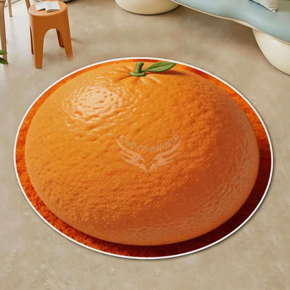3D Orange Soft Round Area Rug with White Border Rugs & Mats