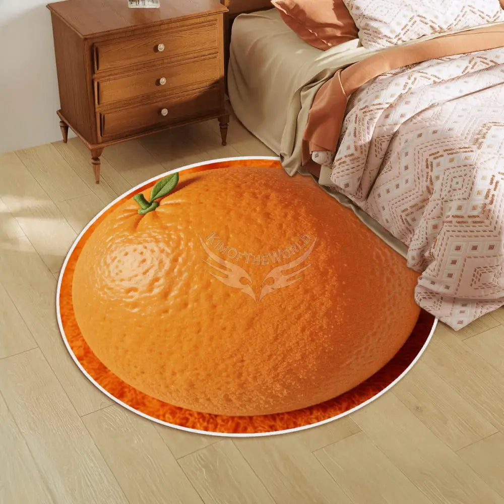 3D Orange Soft Round Area Rug with White Border Rugs & Mats