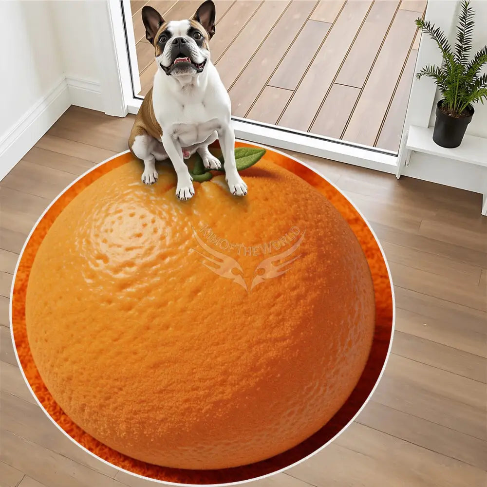 3D Orange Soft Round Area Rug with White Border Rugs & Mats