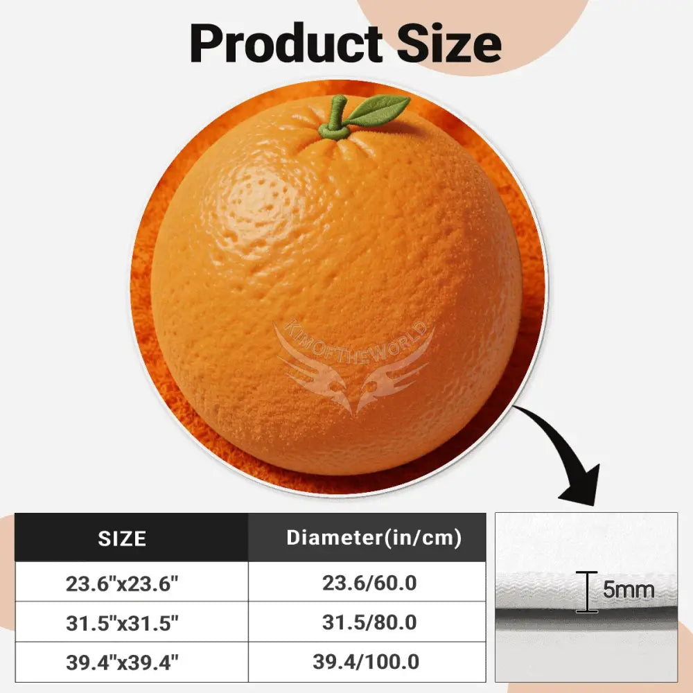 3D Orange Soft Round Area Rug with White Border Rugs & Mats