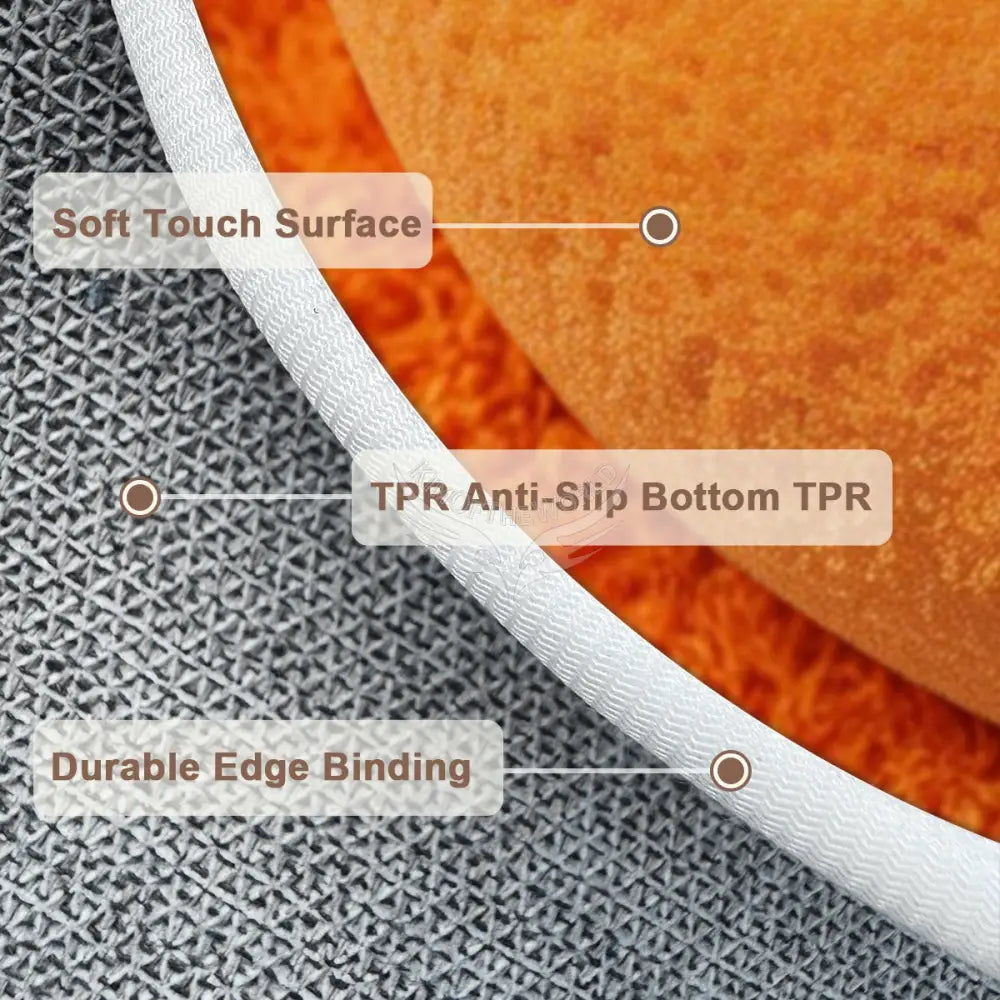 3D Orange Soft Round Area Rug with White Border Rugs & Mats