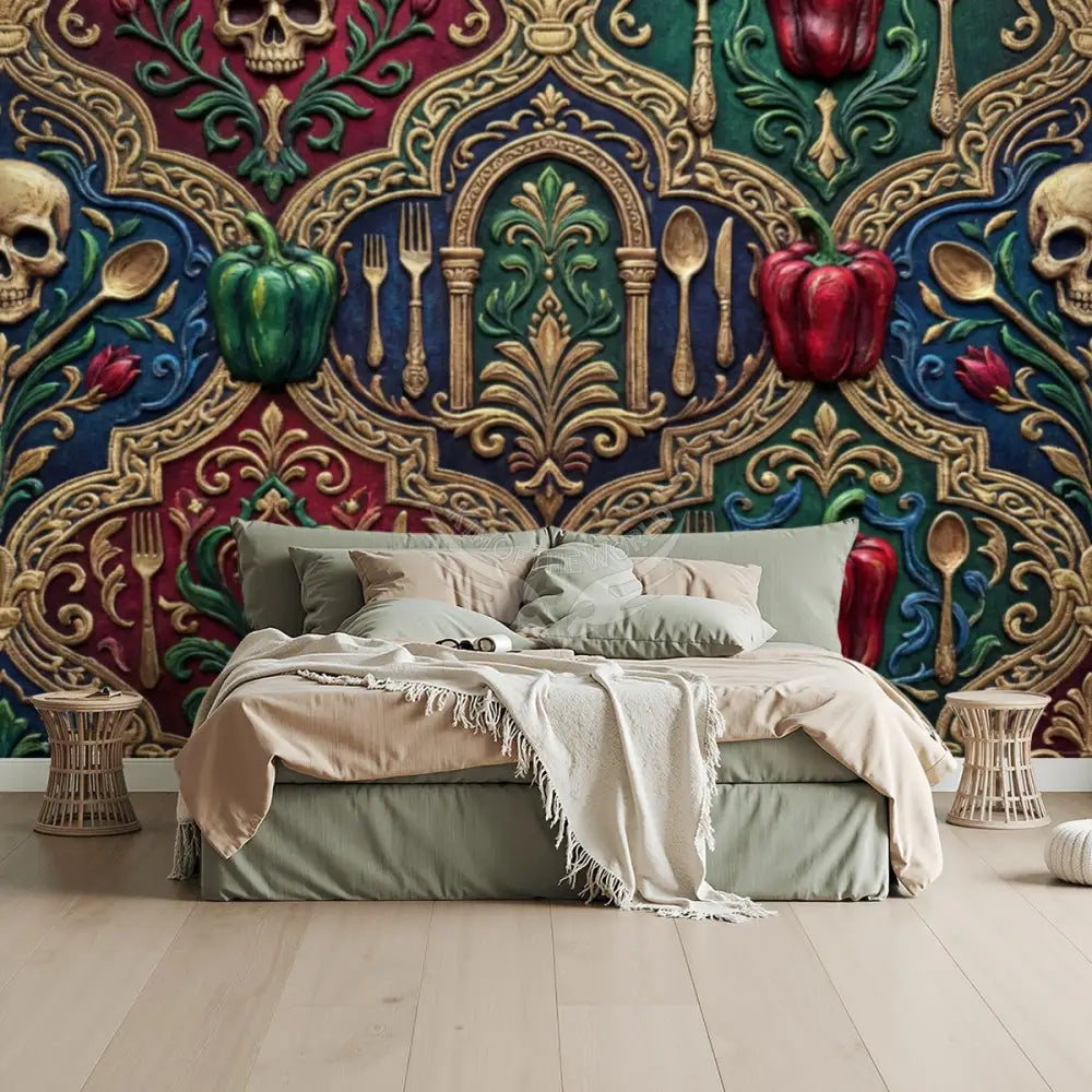 3D Peppers Gold Unpasted Mural Wallpaper 144’’x100’’ 144’’x100’’ Wall Coverings