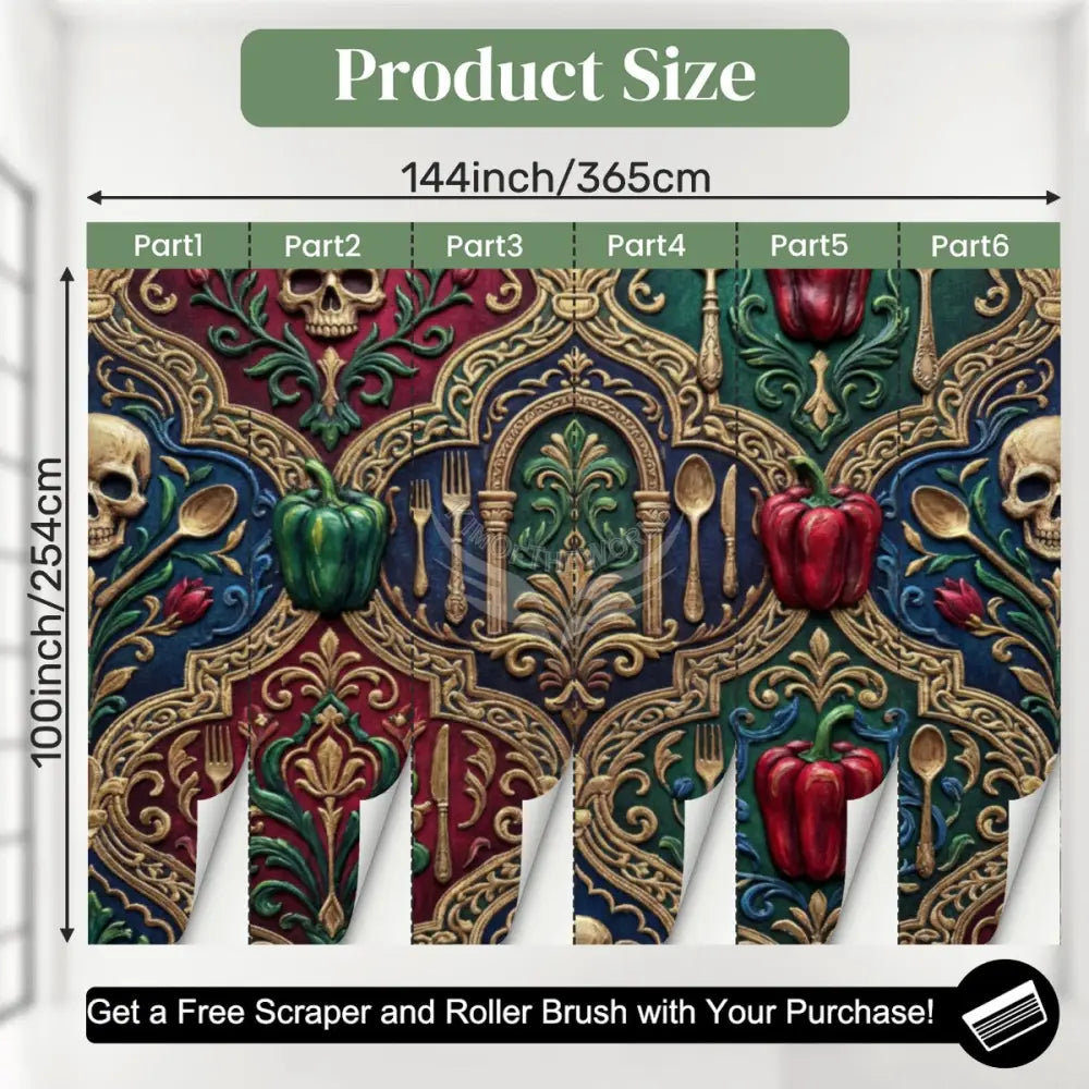 3D Peppers Gold Unpasted Mural Wallpaper 144’’x100’’ 144’’x100’’ Wall Coverings