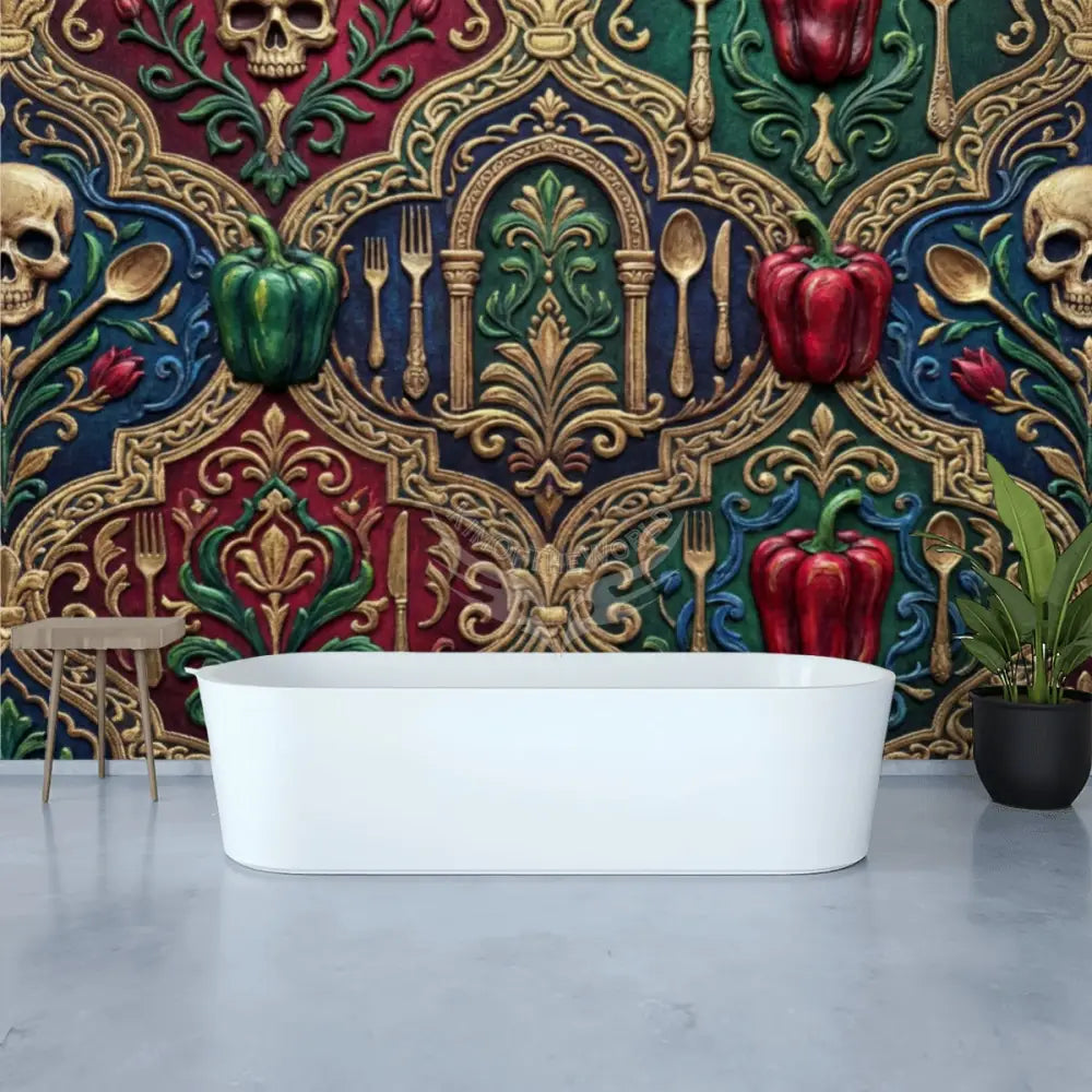 3D Peppers Gold Unpasted Mural Wallpaper 144’’x100’’ 144’’x100’’ Wall Coverings