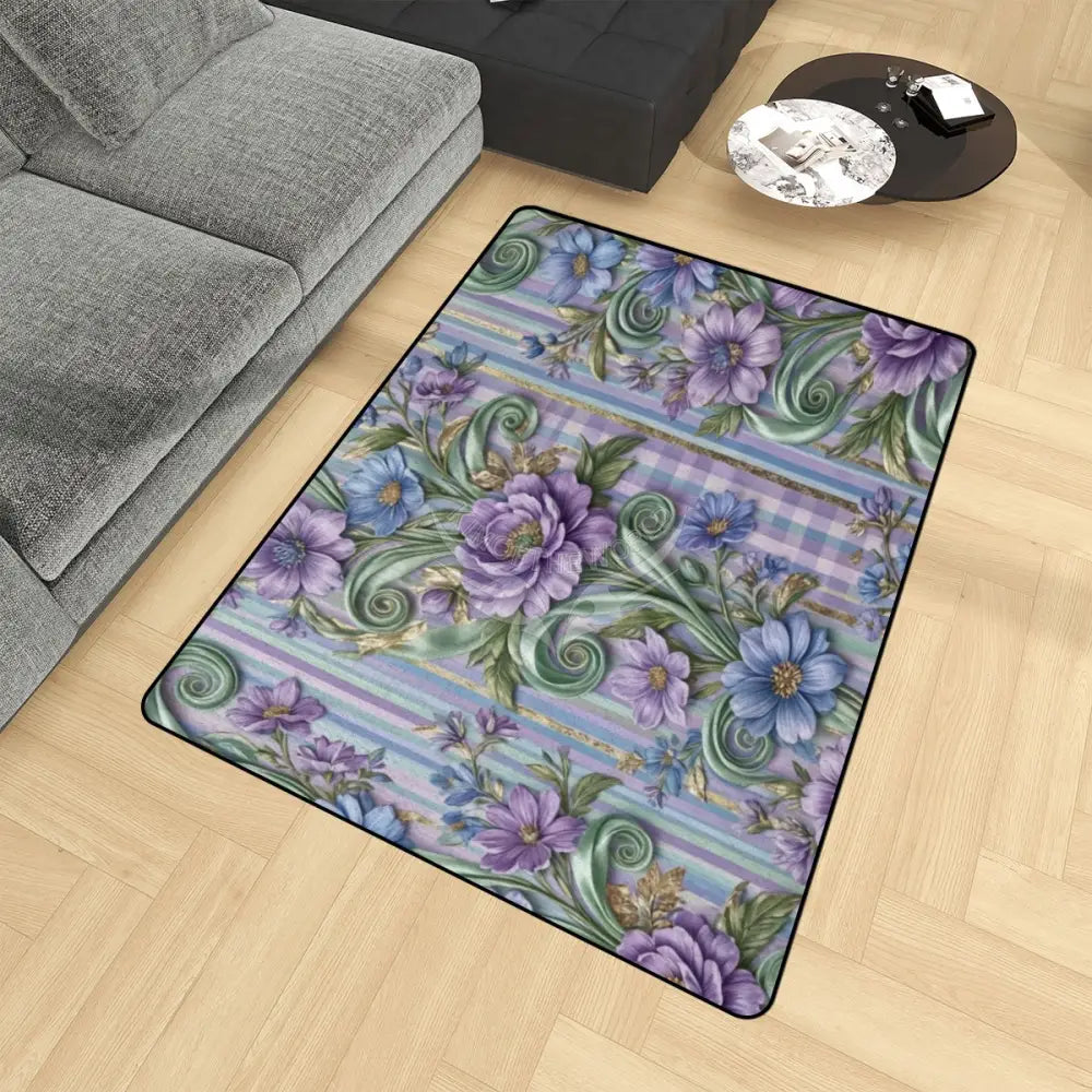 3D Periwinkle Floral Ribbon Wallpaper Area Rug Floor Carpet 8x5.3 - 96’’x64’’ - Rugs & Mats