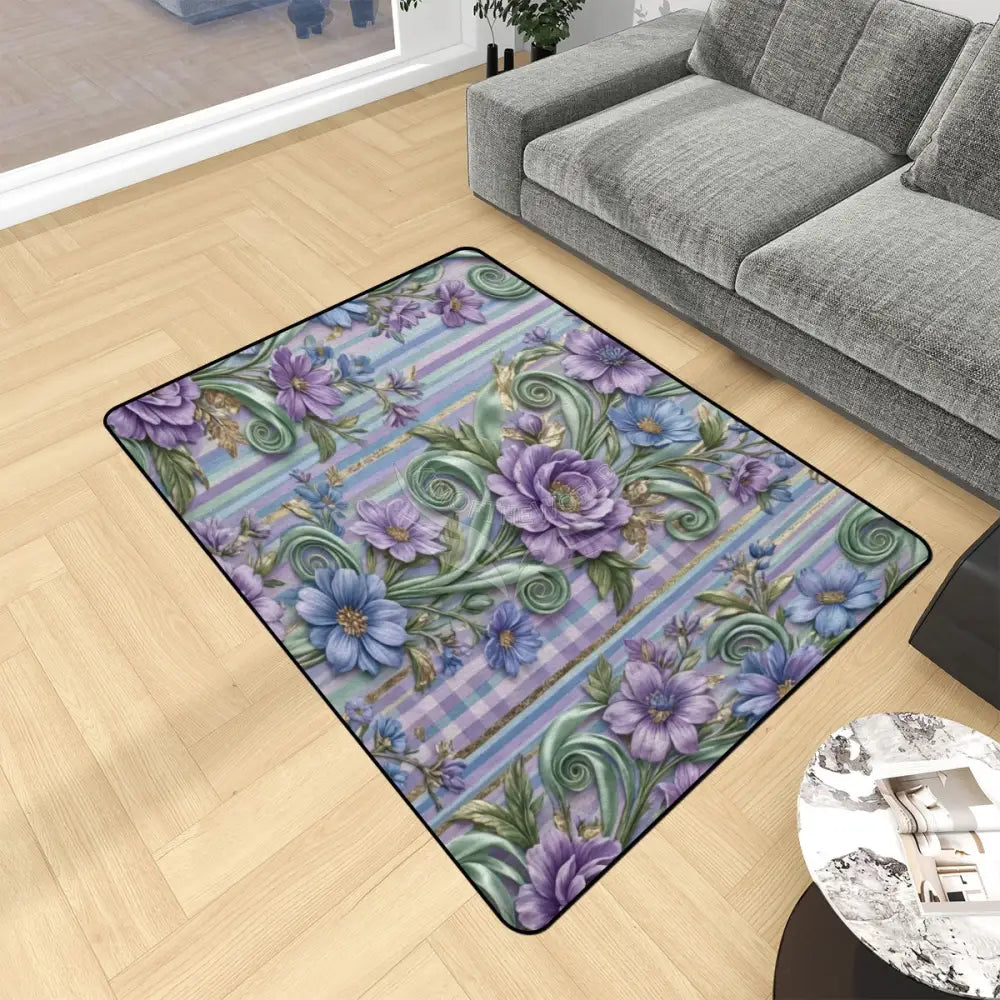 3D Periwinkle Floral Ribbon Wallpaper Area Rug Floor Carpet 8x5.3 - 96’’x64’’ - Rugs & Mats