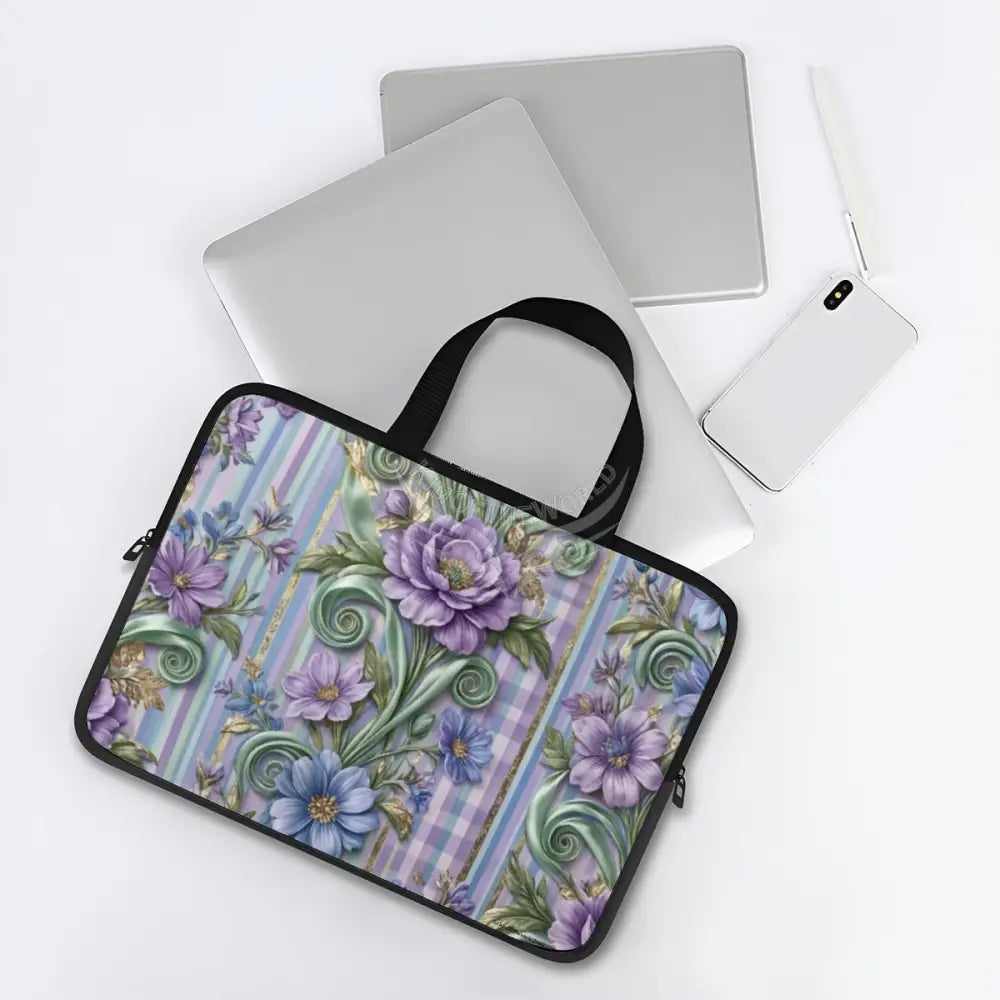 3D Periwinkle Floral Wallpaper Laptop Bag Computer Bag