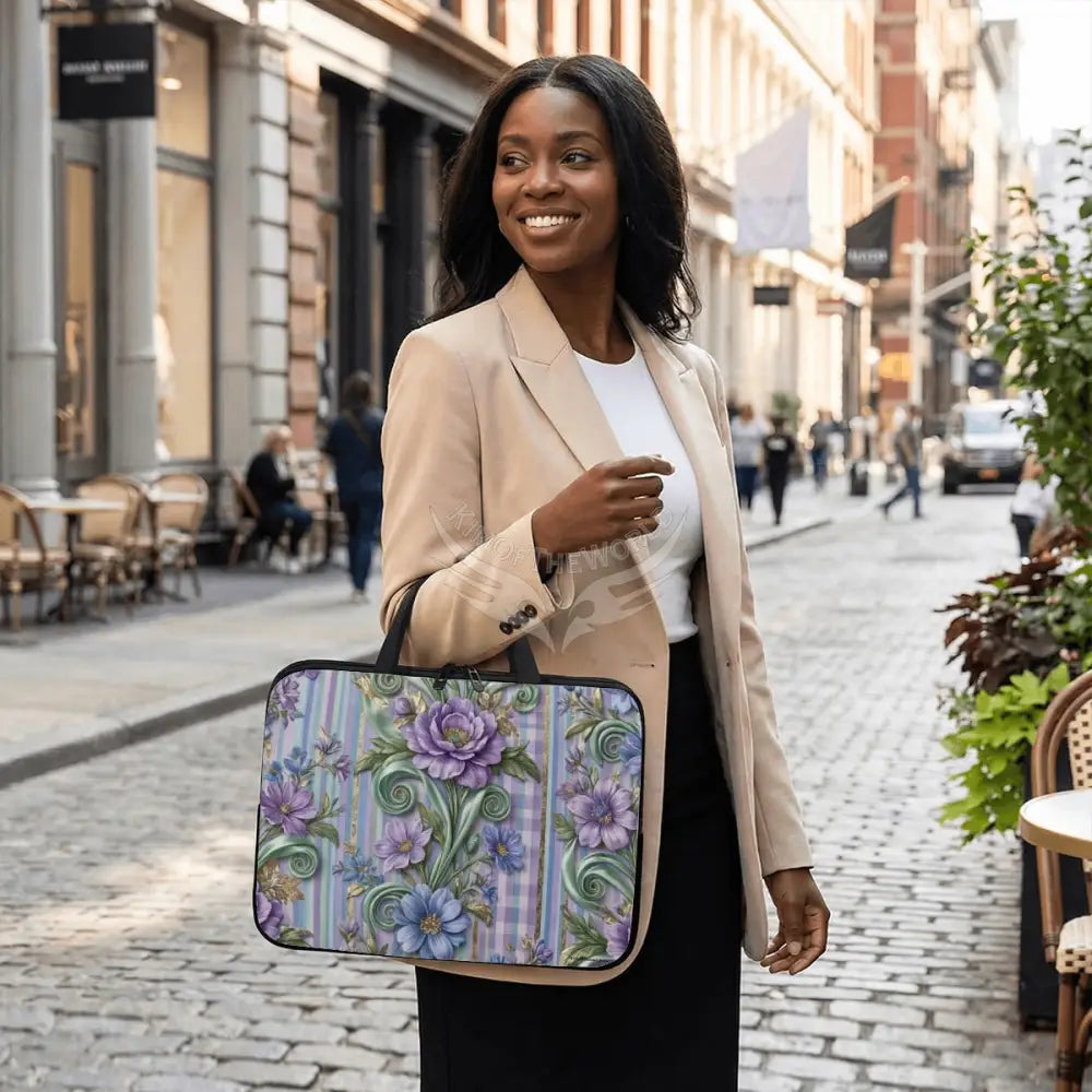 3D Periwinkle Floral Wallpaper Laptop Bag Computer Bag