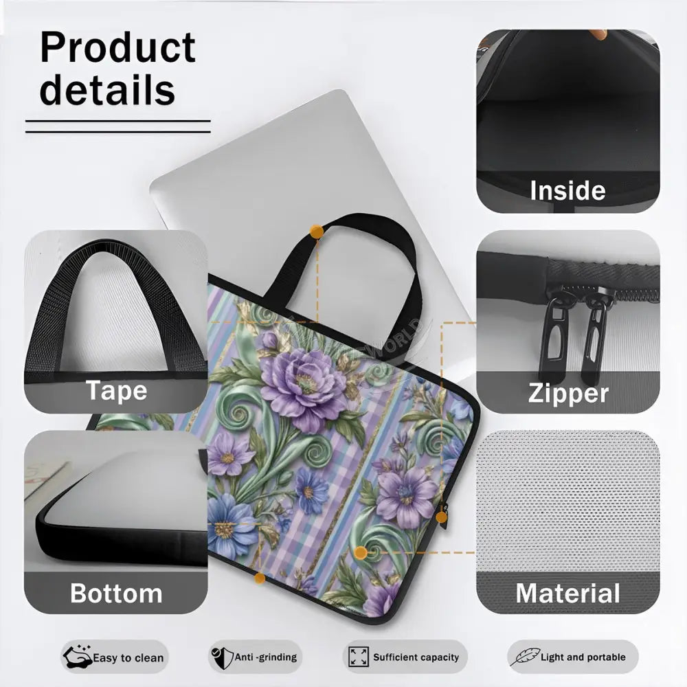 3D Periwinkle Floral Wallpaper Laptop Bag Computer Bag