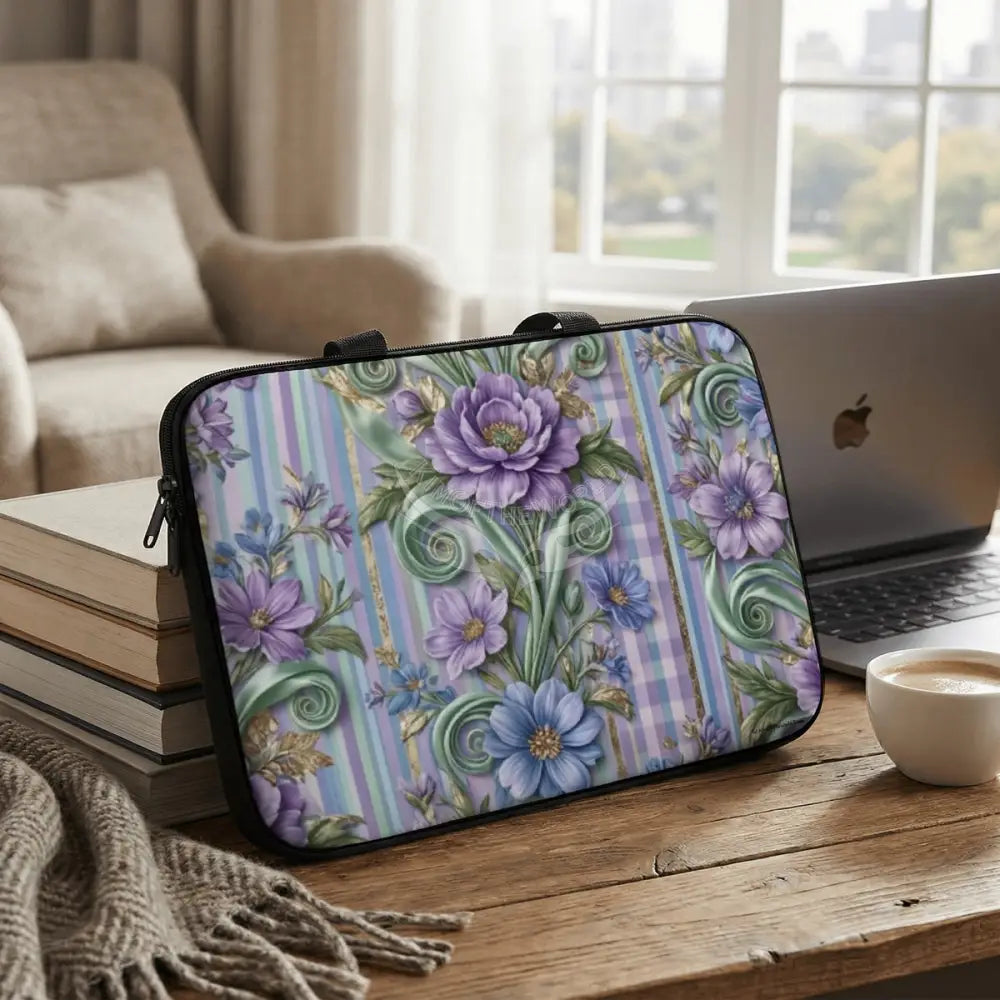 3D Periwinkle Floral Wallpaper Laptop Bag Computer Bag