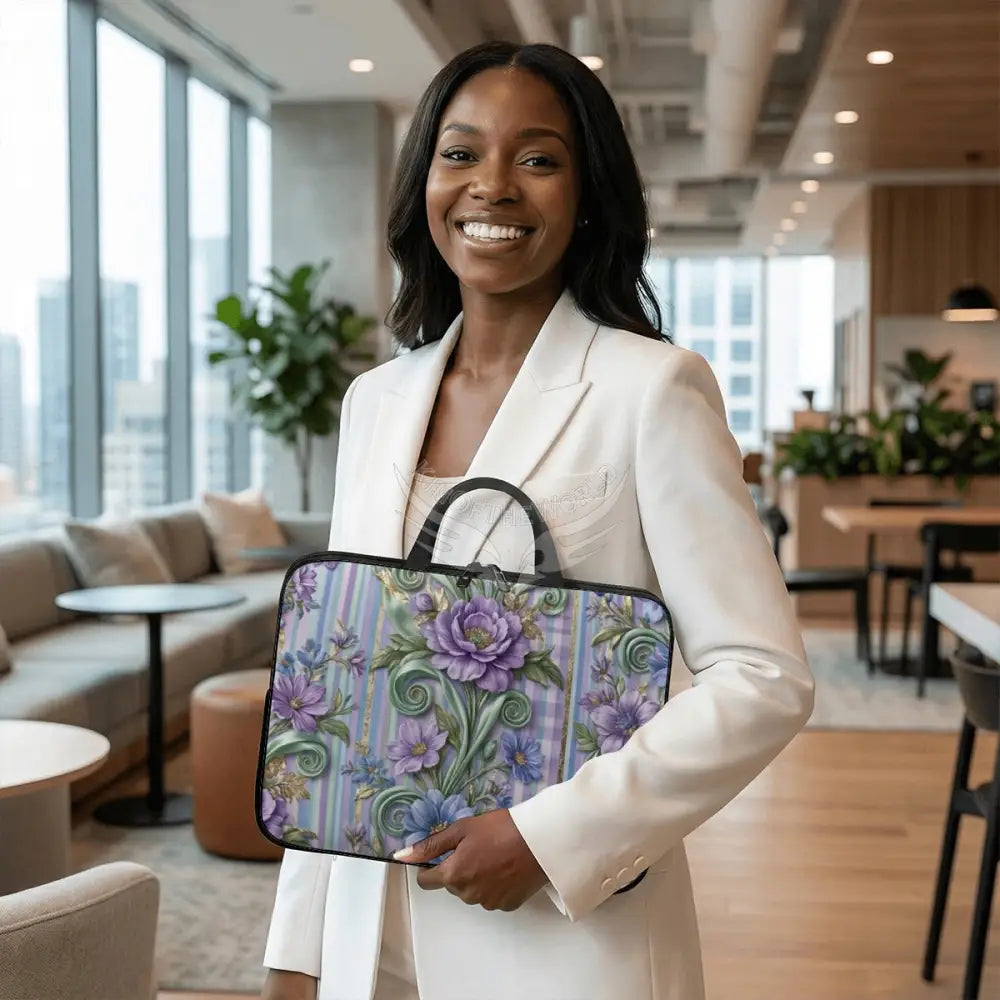 3D Periwinkle Floral Wallpaper Laptop Bag Computer Bag