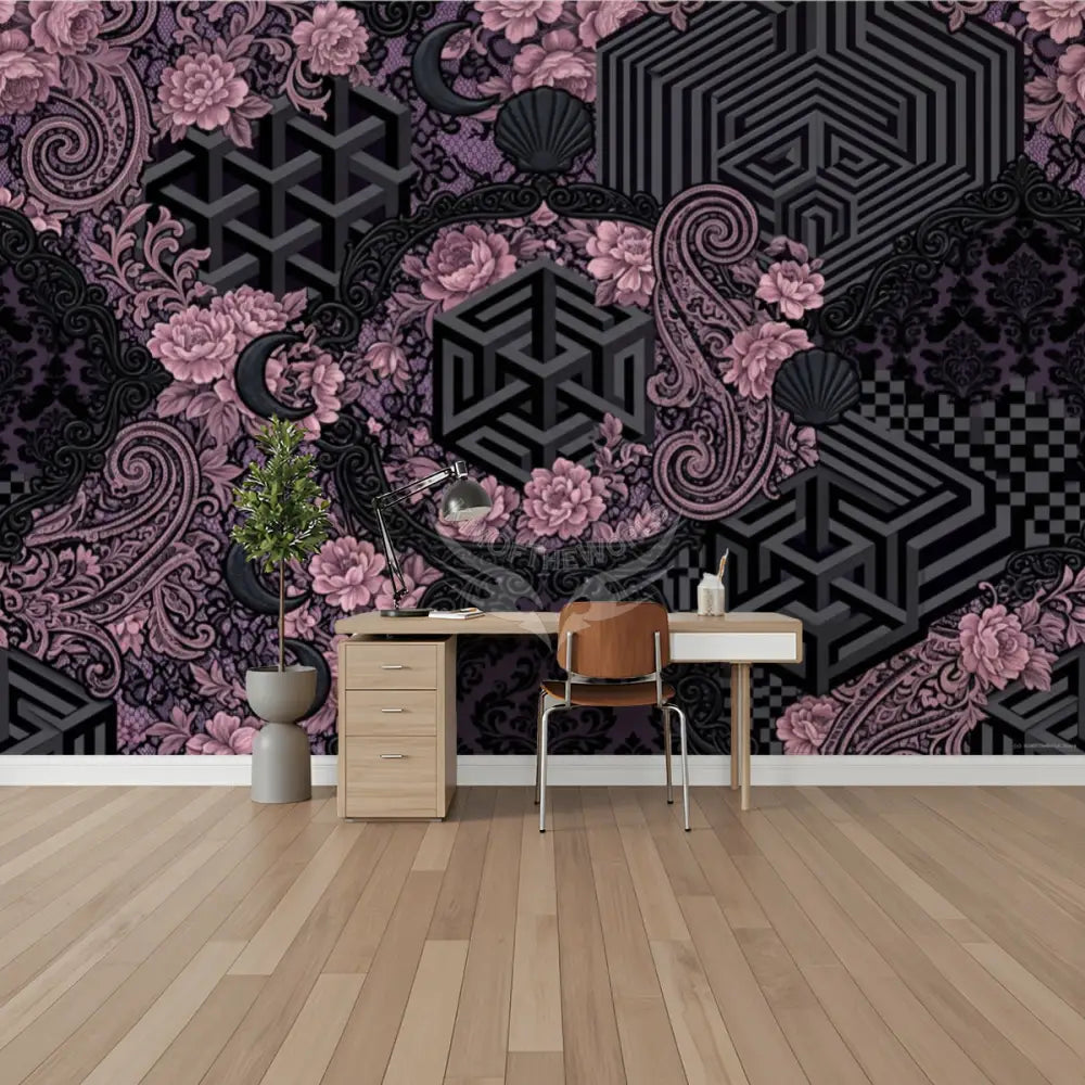 3D Pink & Black Laced Unpasted Mural Wallpaper 144’’x100’’ 144’’x100’’ Wall Coverings