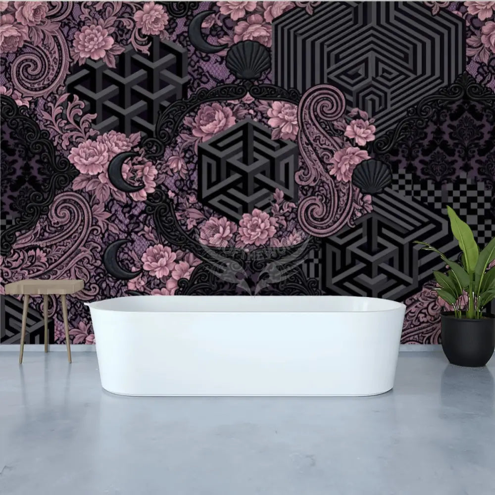 3D Pink & Black Laced Unpasted Mural Wallpaper 144’’x100’’ 144’’x100’’ Wall Coverings