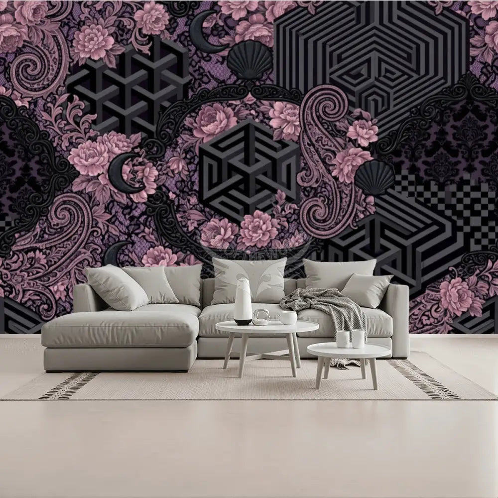 3D Pink & Black Laced Unpasted Mural Wallpaper 144’’x100’’ 144’’x100’’ Wall Coverings