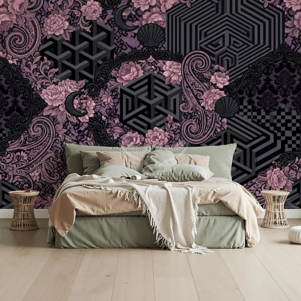3D Pink & Black Laced Unpasted Mural Wallpaper 144’’x100’’ 144’’x100’’ Wall Coverings