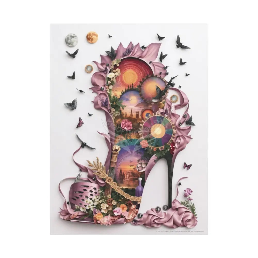 3D Pink Matte Stiletto Shoe Cottage Wall Art — Stretched 1.25’’ Frame 36’’ x 48’’ (Vertical) / 1.25’’ Canvas