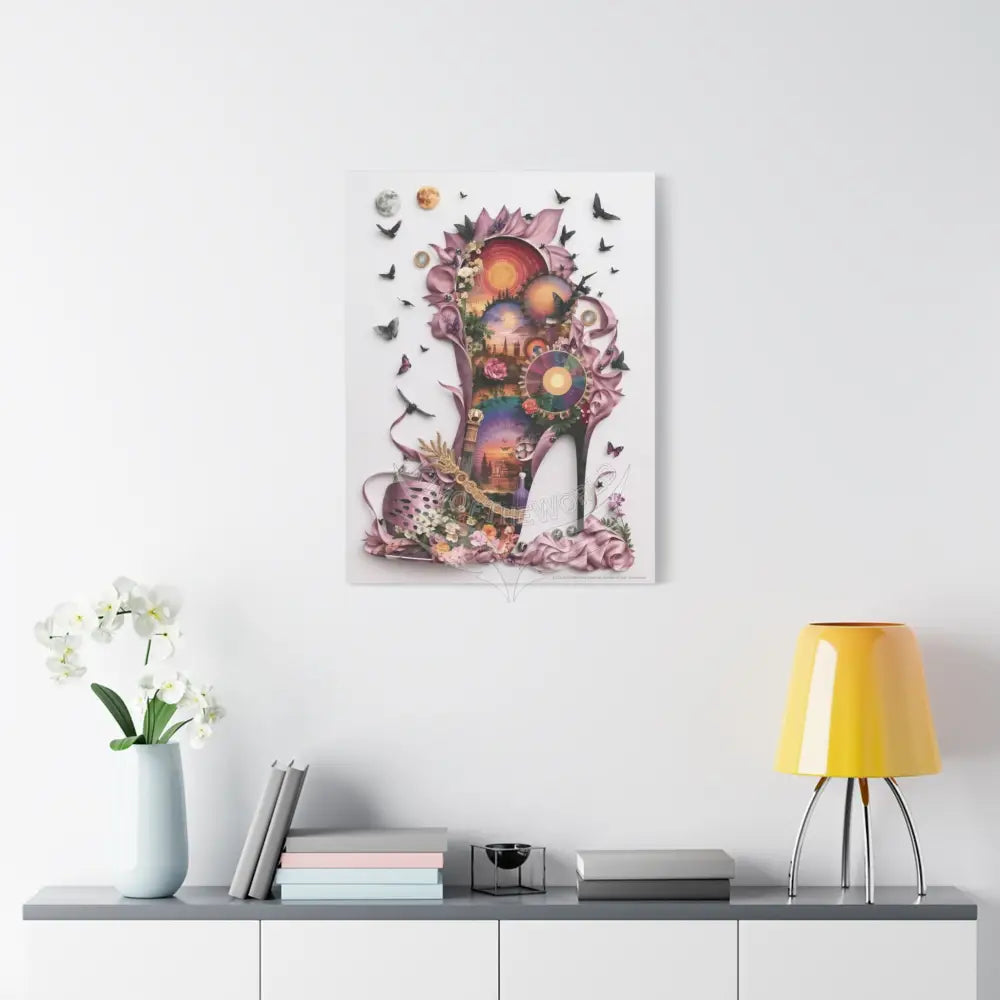 3D Pink Matte Stiletto Shoe Cottage Wall Art — Stretched 1.25’’ Frame Canvas