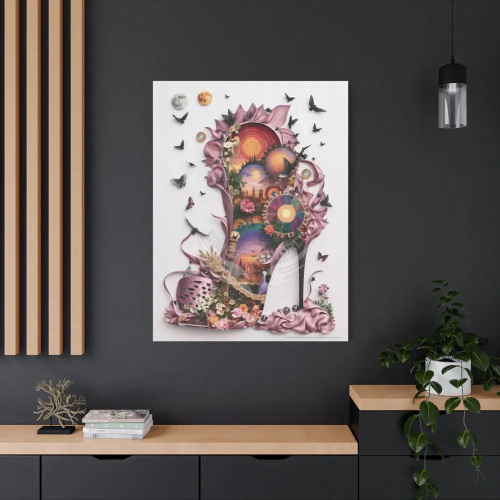 3D Pink Matte Stiletto Shoe Cottage Wall Art — Stretched 1.25’’ Frame Canvas