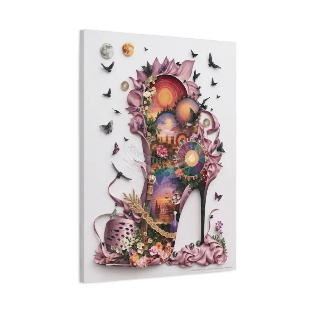 3D Pink Matte Stiletto Shoe Cottage Wall Art — Stretched 1.25’’ Frame Canvas