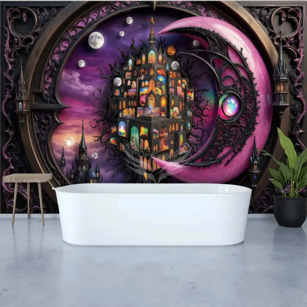 3D Pink Moon Gothic Unpasted Mural Wallpaper 144’’x100’’ - 144’’x100’’ - Wall Coverings