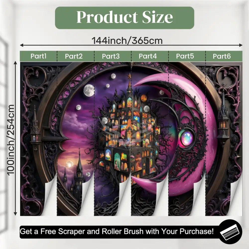 3D Pink Moon Gothic Unpasted Mural Wallpaper 144’’x100’’ - 144’’x100’’ - Wall Coverings