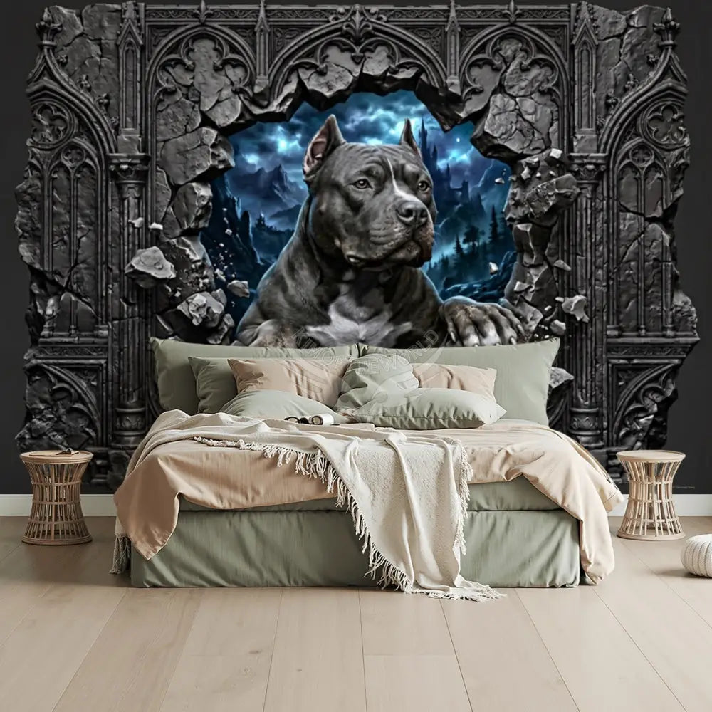 3D Pit Bull Gothic Wall Unpasted Mural Wallpaper 144’’x100’’ - 144’’x100’’ - Wall Coverings
