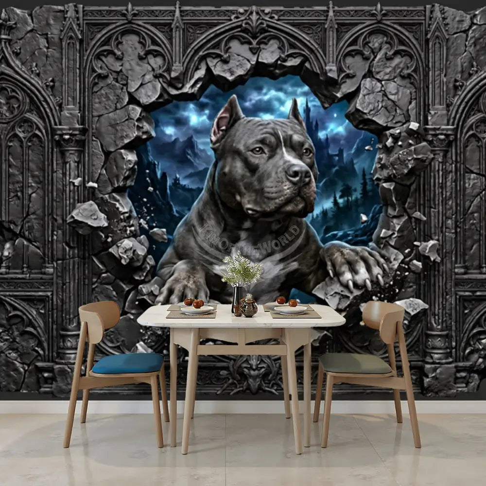 3D Pit Bull Gothic Wall Unpasted Mural Wallpaper 144’’x100’’ - 144’’x100’’ - Wall Coverings