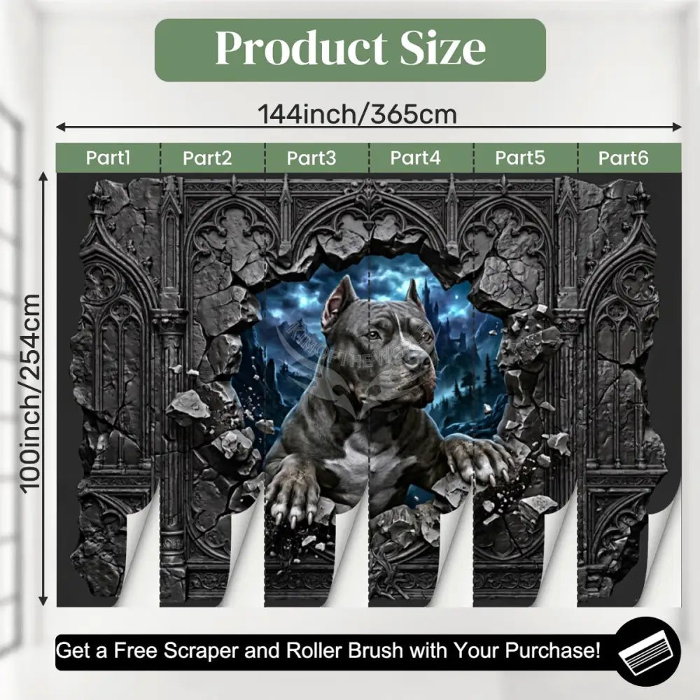 3D Pit Bull Gothic Wall Unpasted Mural Wallpaper 144’’x100’’ - 144’’x100’’ - Wall Coverings