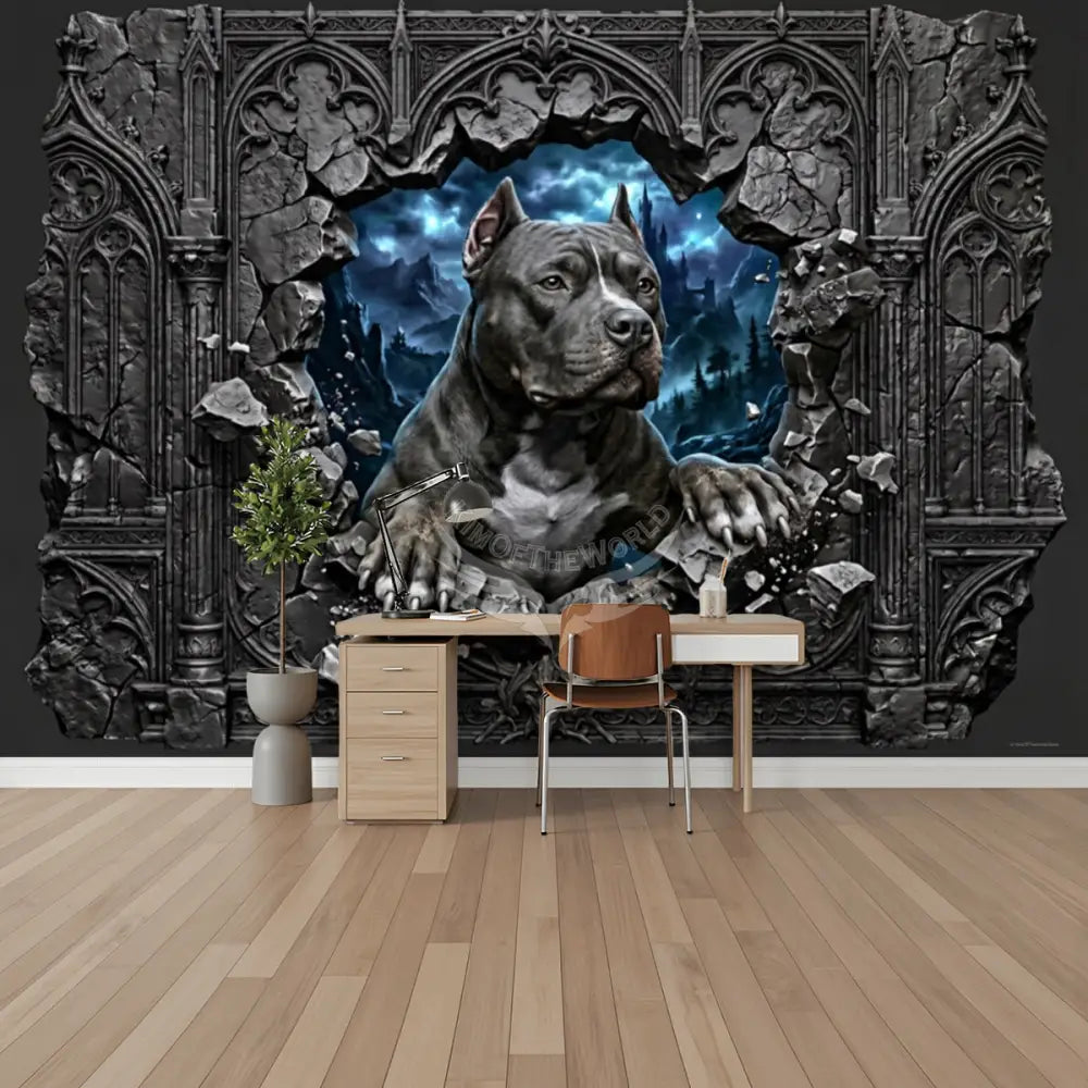 3D Pit Bull Gothic Wall Unpasted Mural Wallpaper 144’’x100’’ - 144’’x100’’ - Wall Coverings