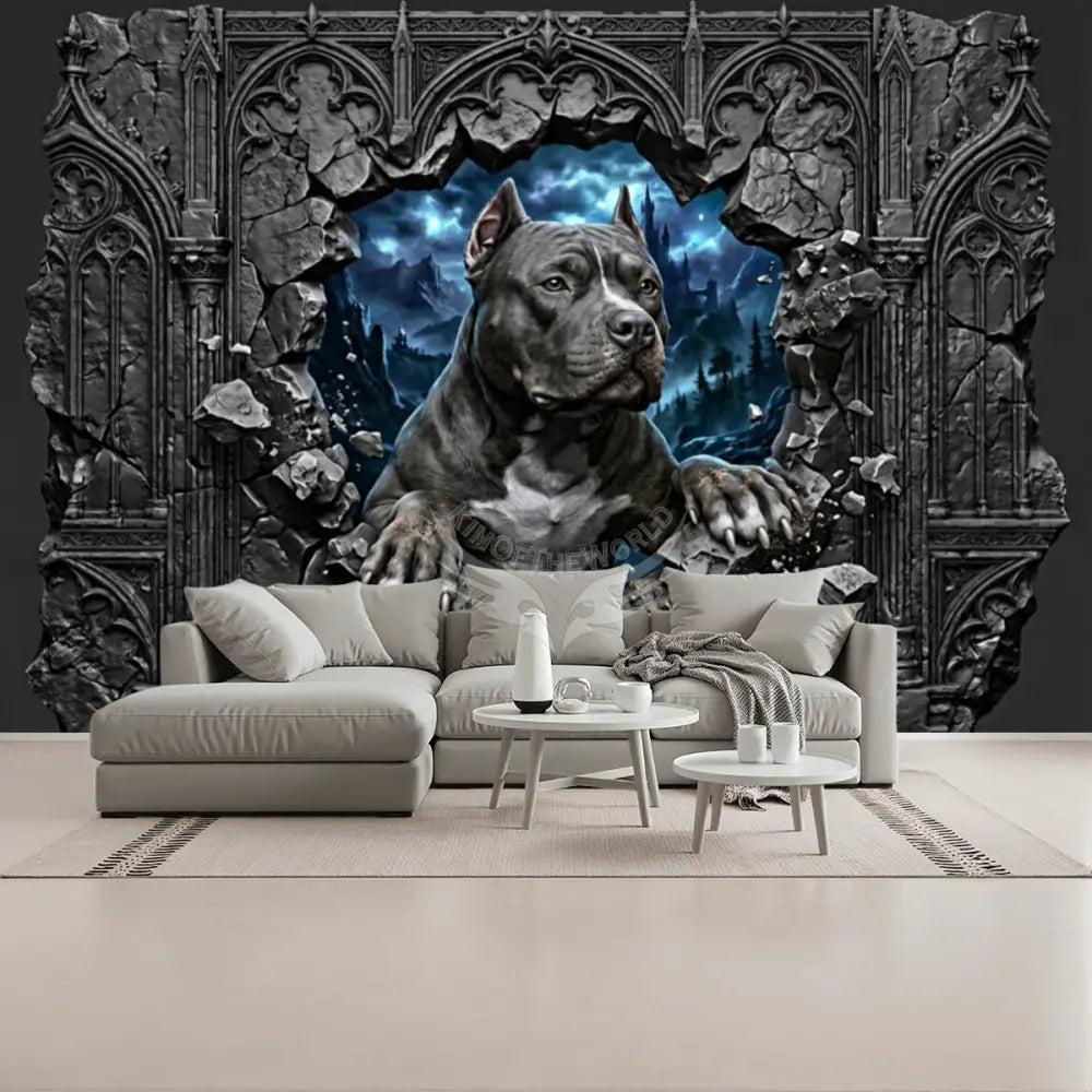 3D Pit Bull Gothic Wall Unpasted Mural Wallpaper 144’’x100’’ - 144’’x100’’ - Wall Coverings