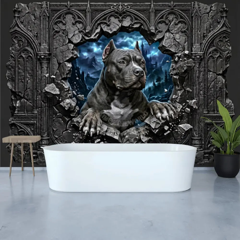 3D Pit Bull Gothic Wall Unpasted Mural Wallpaper 144’’x100’’ - 144’’x100’’ - Wall Coverings