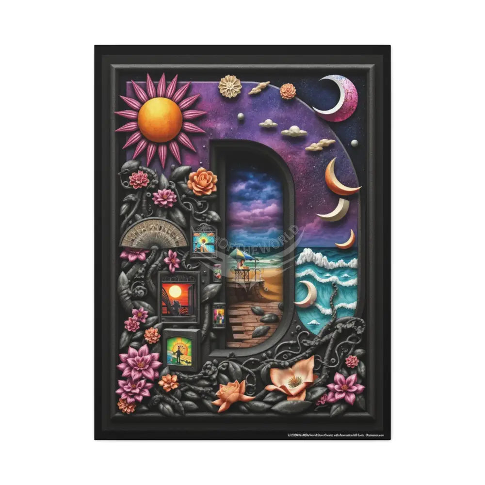 3D Pop-Out Letter D Matte Canvas (Stretched) — Custom Initial Wall Art for Kids Home & Office 30’’ x 40’’ (Vertical)