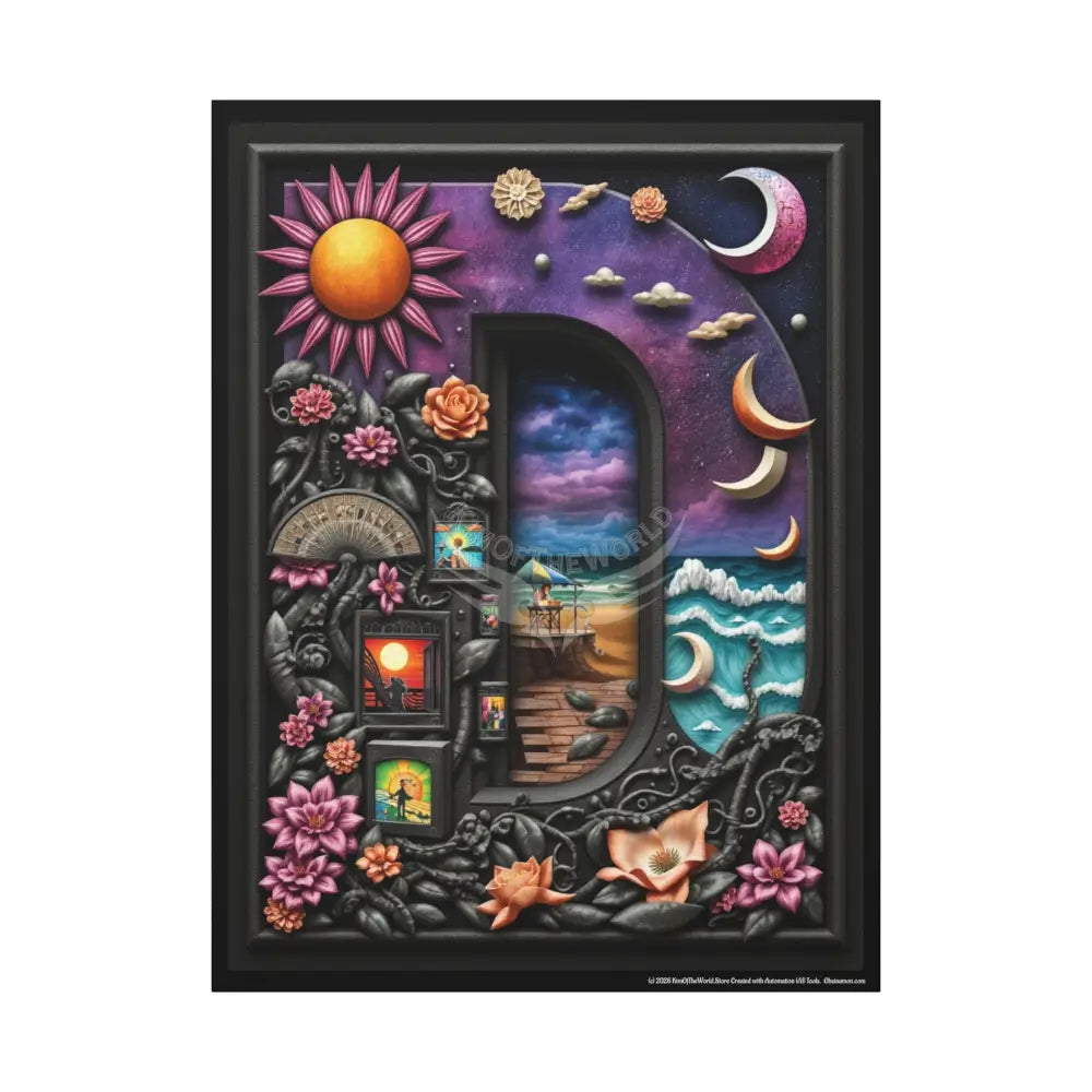 3D Pop-Out Letter D Matte Canvas (Stretched) — Custom Initial Wall Art for Kids Home & Office 36’’ x 48’’ (Vertical)