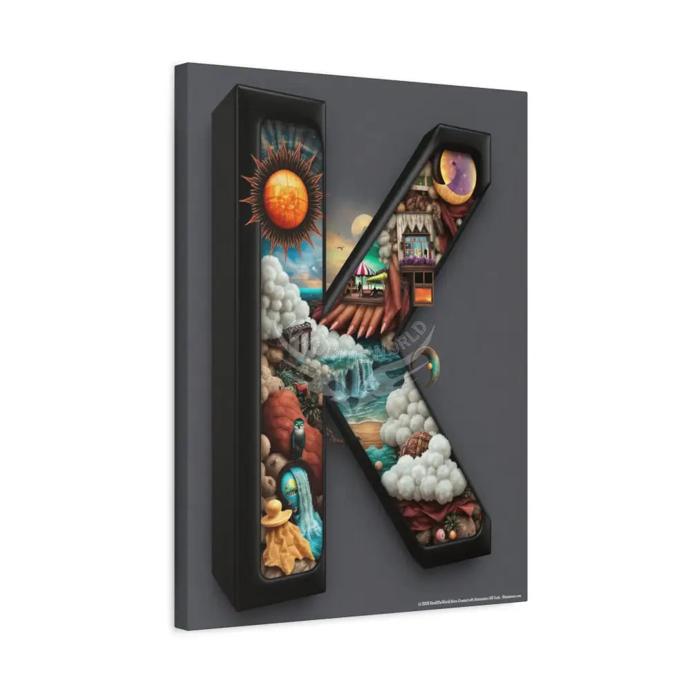 3D Pop-Out Letter K Fantasy Matte Canvas (Stretched) — Custom Initial Wall Art for Kids Home & Office Canvas