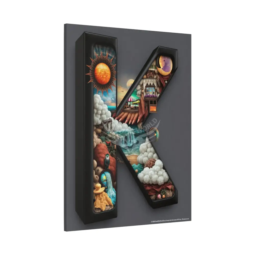 3D Pop-Out Letter K Fantasy Matte Canvas (Stretched) — Custom Initial Wall Art for Kids Home & Office Canvas