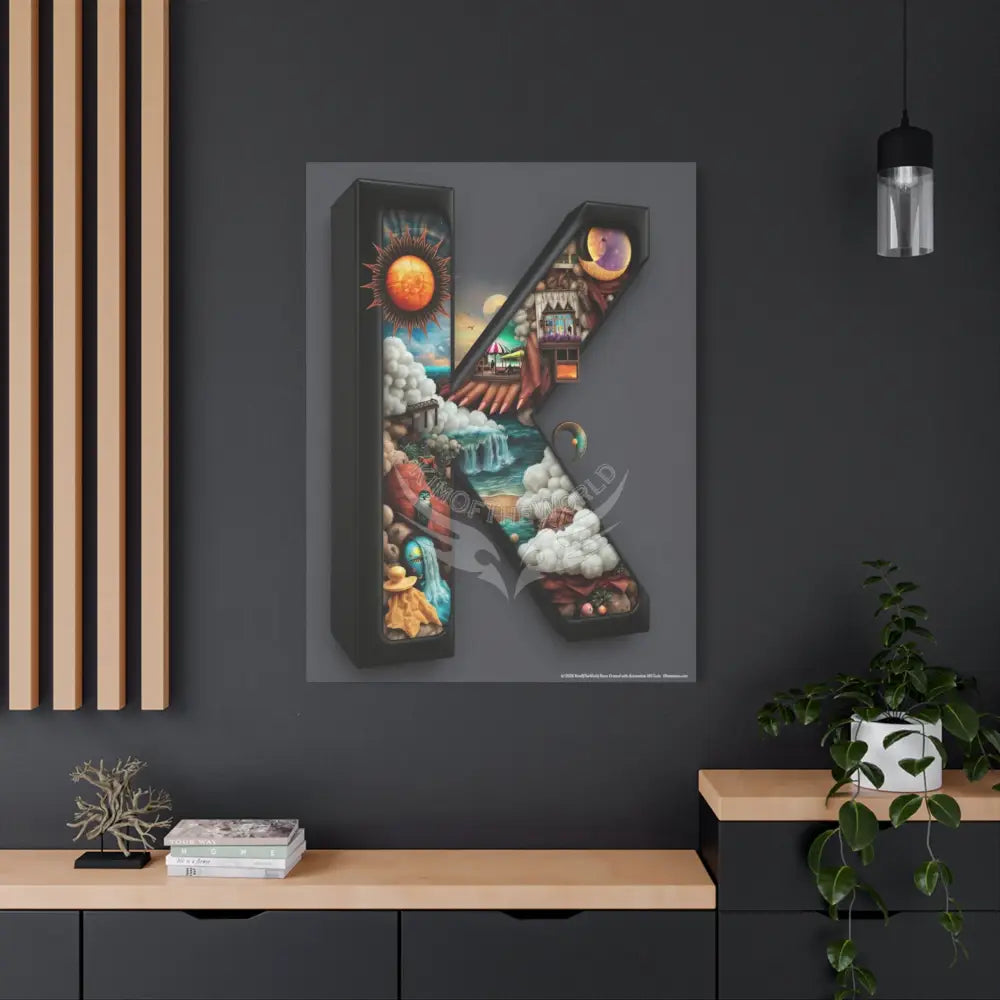 3D Pop-Out Letter K Fantasy Matte Canvas (Stretched) — Custom Initial Wall Art for Kids Home & Office Canvas
