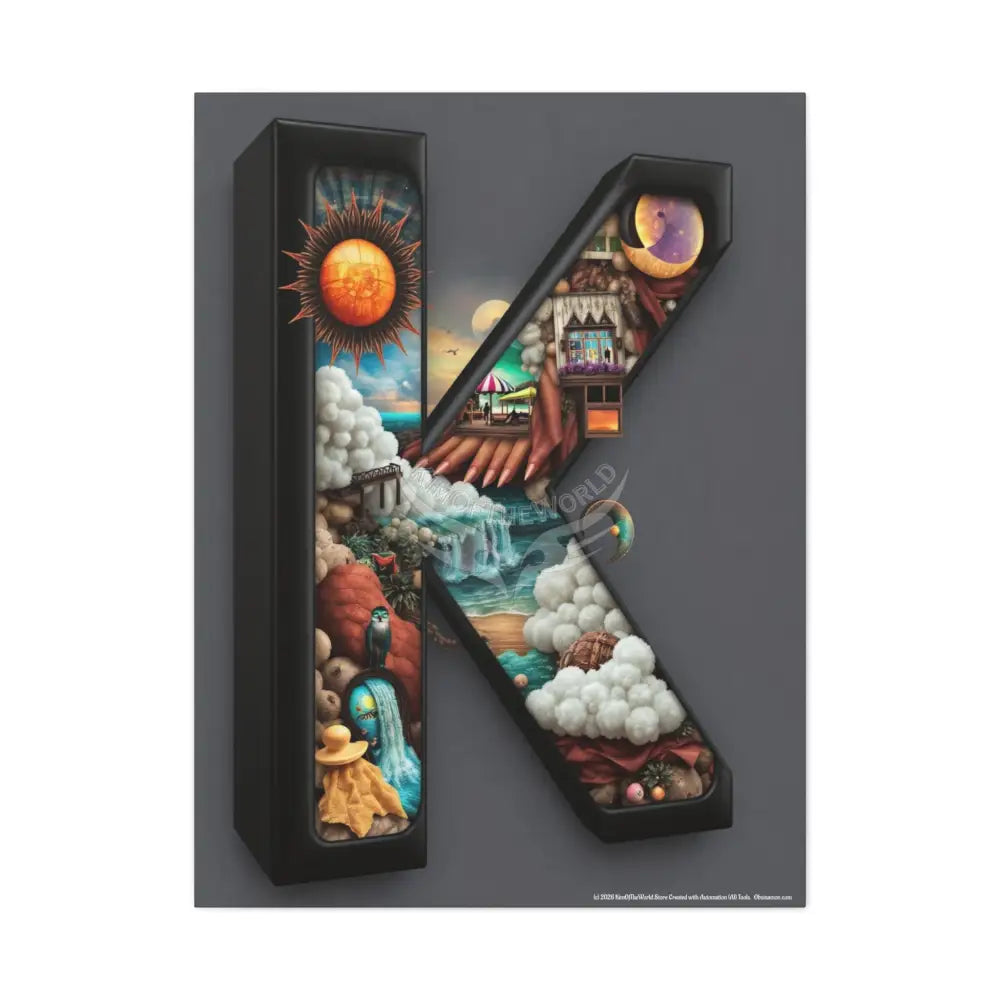 3D Pop-Out Letter K Fantasy Matte Canvas (Stretched) — Custom Initial Wall Art for Kids Home & Office 30’’ x 40’’