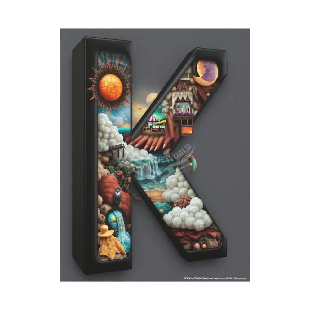 3D Pop-Out Letter K Fantasy Matte Canvas (Stretched) — Custom Initial Wall Art for Kids Home & Office 36’’ x 48’’