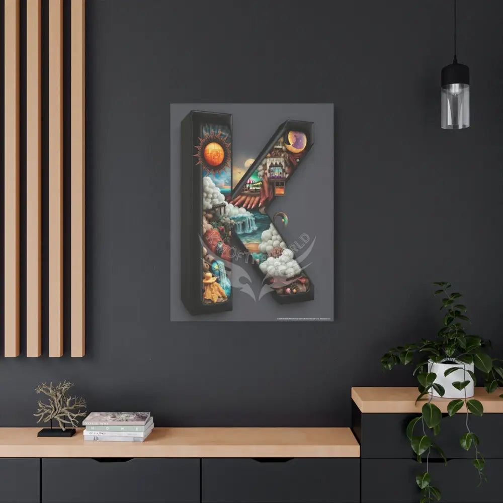 3D Pop-Out Letter K Fantasy Matte Canvas (Stretched) — Custom Initial Wall Art for Kids Home & Office Canvas