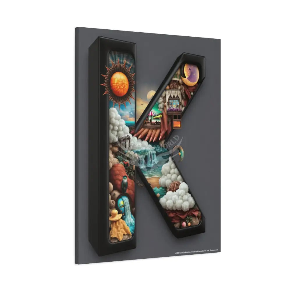 3D Pop-Out Letter K Fantasy Matte Canvas (Stretched) — Custom Initial Wall Art for Kids Home & Office Canvas