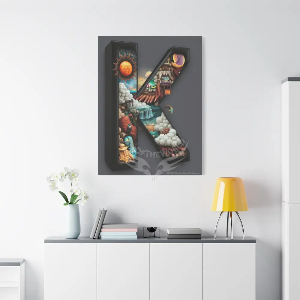 3D Pop-Out Letter K Fantasy Matte Canvas (Stretched) — Custom Initial Wall Art for Kids Home & Office Canvas