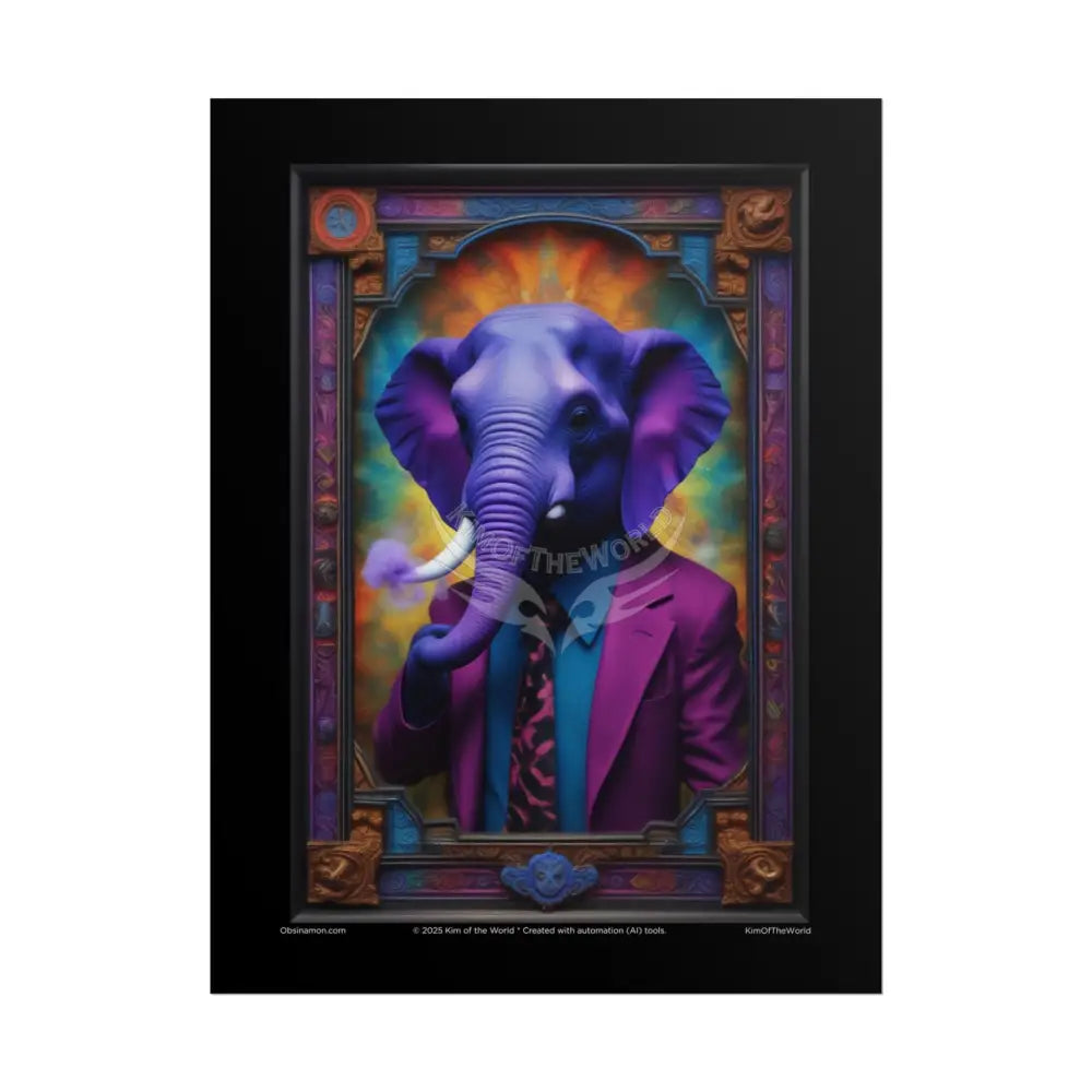 3D Purple Elephant - Gothic Florals & Winged Creatures - Rolled Posters 18″ x 24″ (Vertical) / Matte Poster